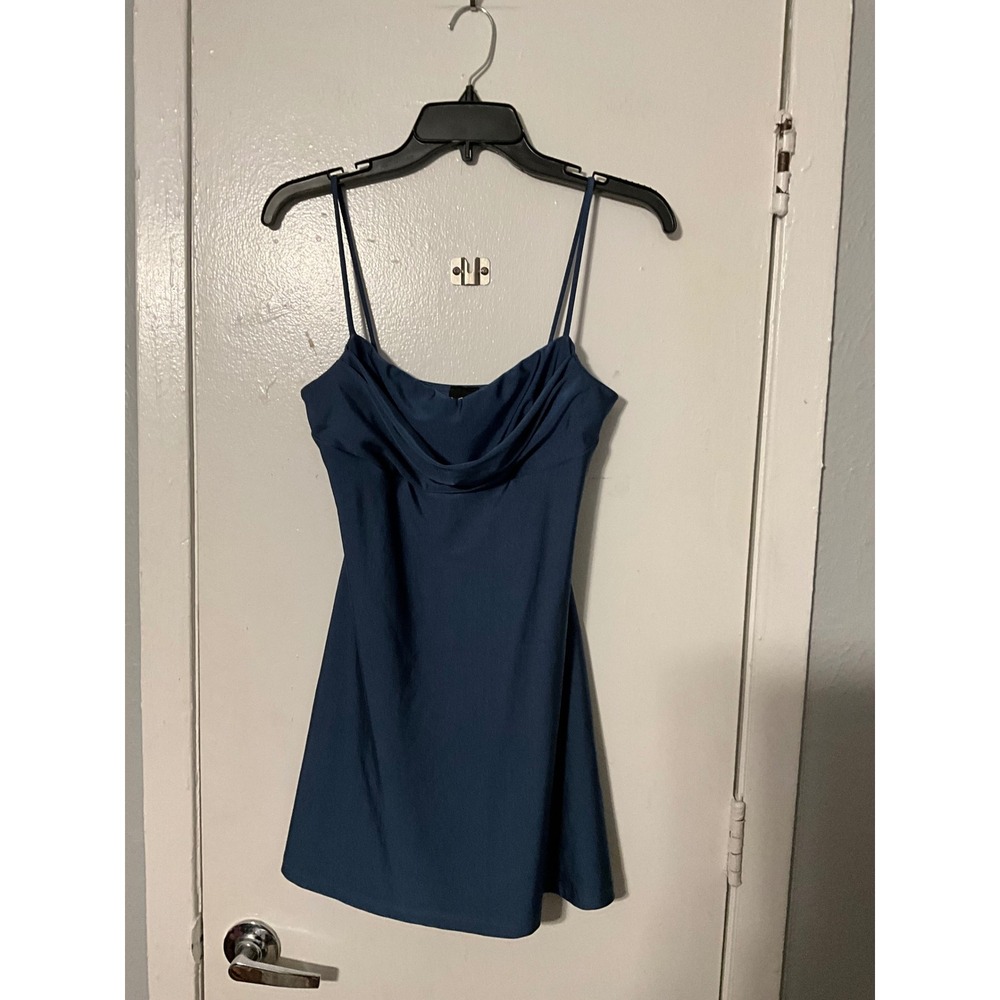 Windsor Slate Blue Cowl Neck Mini Dress Spaghetti Strap Party Size M
